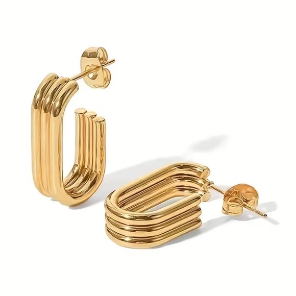 BOGO! Hoop Triple bar earrings Deco - in Gold Color- Boutique NEW - Picture 2 of 6